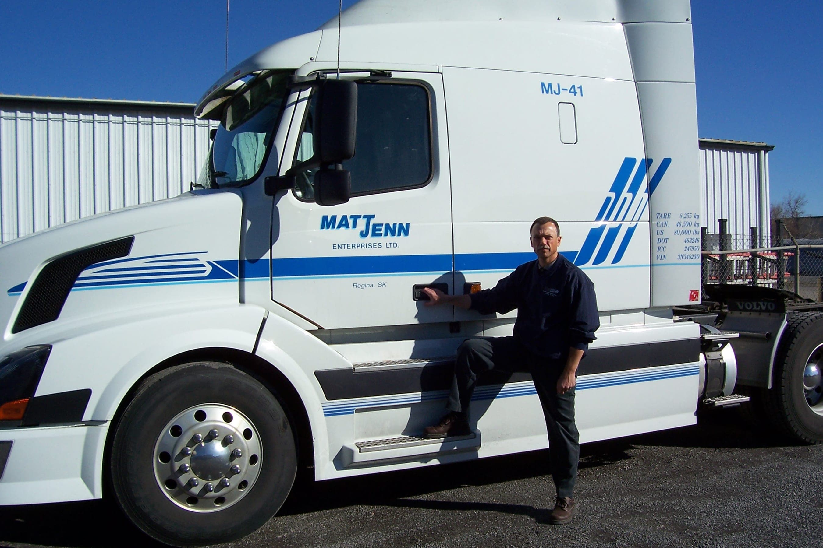 John Yaehne stepping up into a MattJenn Enterprises highway tractor, 2005